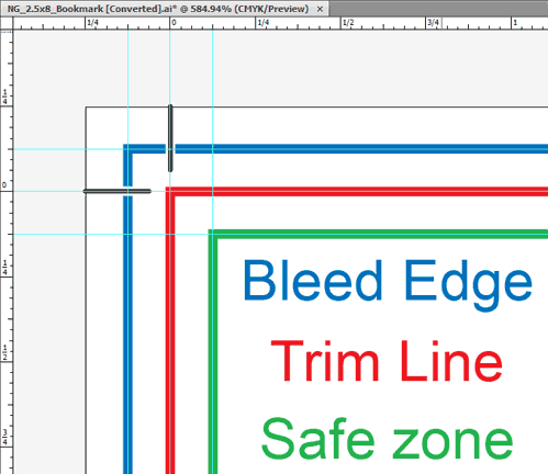 Example of template areas and crop-marks